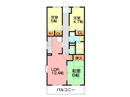 湘南山の手マンション(3LDK/1階)の間取り写真