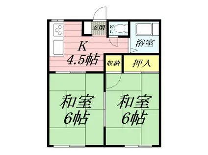 中の塚ハイツ(2K/1階)の間取り写真