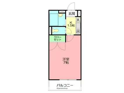 わかばⅢ(1K/2階)の間取り写真