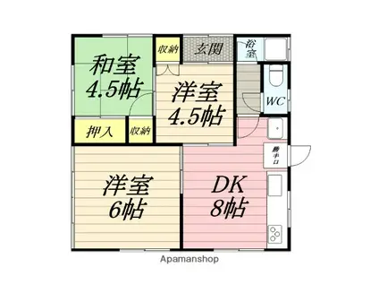 東海道本線 国府津駅 徒歩15分 1階建 築38年(3DK)の間取り写真