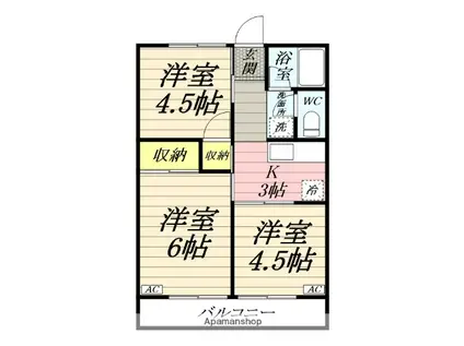 シティハイム湘南A(3K/2階)の間取り写真