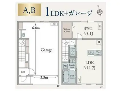 パインズガレージ(1LDK/1階)の間取り写真