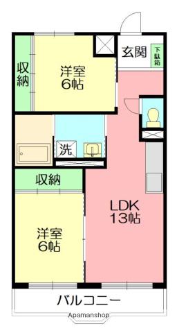 パノラマハイツ秋山(2LDK/2階)の間取り写真