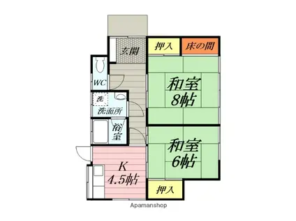 小田急電鉄小田原線 秦野駅 徒歩20分 1階建 築46年(2K)の間取り写真