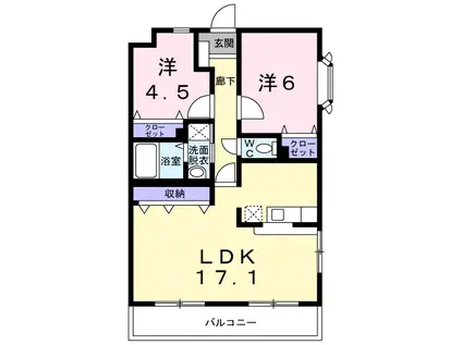 カームDEN(2LDK/1階)の間取り写真