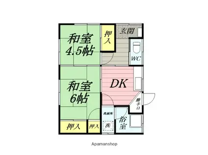東海道本線 鴨宮駅 徒歩8分 1階建 築53年(2DK)の間取り写真