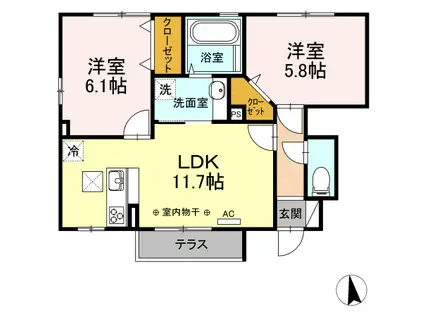 OLIVE ARBRE 30(2LDK/1階)の間取り写真