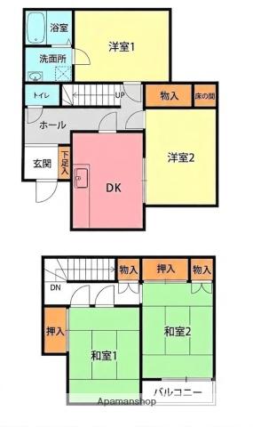 東海道本線 平塚駅 バス乗車時間:27分 柳の内バス停で下車 徒歩6分 2階建 築49年(4DK)の間取り写真