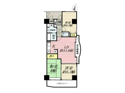 ヴィサージュ湘南平塚(3LDK/7階)の間取り写真