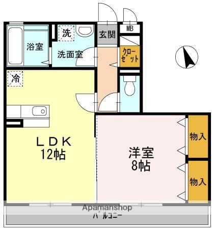 K・FINES A棟(1LDK/2階)の間取り写真