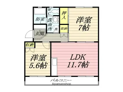 メゾン浜町(2LDK/4階)の間取り写真