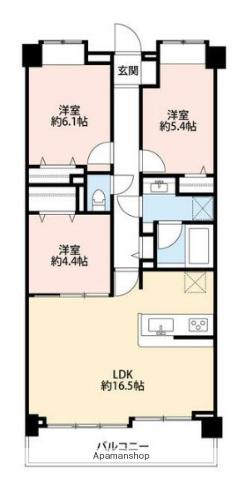 アイディーコート茅ヶ崎海岸(3LDK/4階)の間取り写真