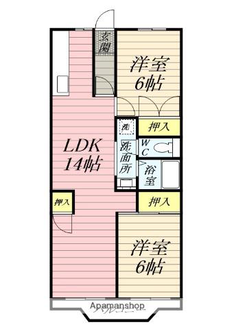ボヌール秦野1(2LDK/8階)の間取り写真