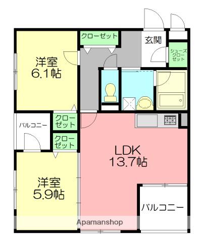 クレール東海岸(2LDK/2階)の間取り写真