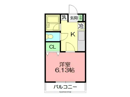 相模線 寒川駅 徒歩4分 2階建 築19年(1K/1階)の間取り写真