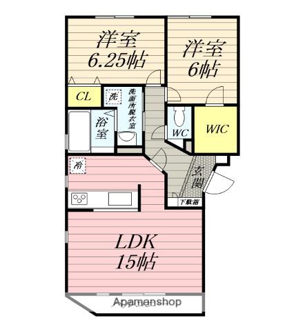 ルシェンテ B棟(2LDK/3階)の間取り写真