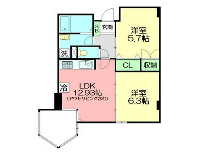 アネーロ上粕屋(2LDK/5階)の間取り写真