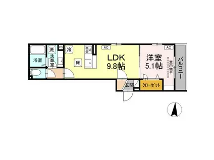 シャルム十間坂(1LDK/1階)の間取り写真