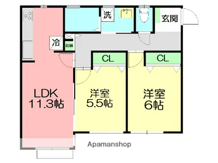ウィスマ・セントラル(2LDK/1階)の間取り写真