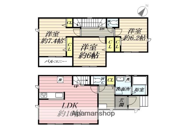 小田急電鉄小田原線 愛甲石田駅 徒歩20分 2階建 築2年(3LDK)の間取り写真