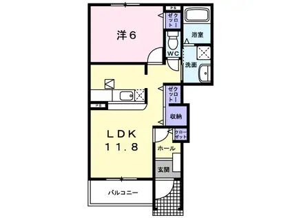 ブルンネン・ハオス(1LDK/1階)の間取り写真