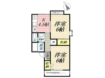 ハイランドビレッジ湘南(2K/2階)の間取り写真