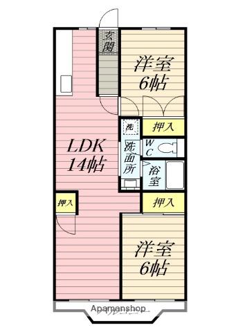 ボヌール秦野2(2LDK/3階)の間取り写真