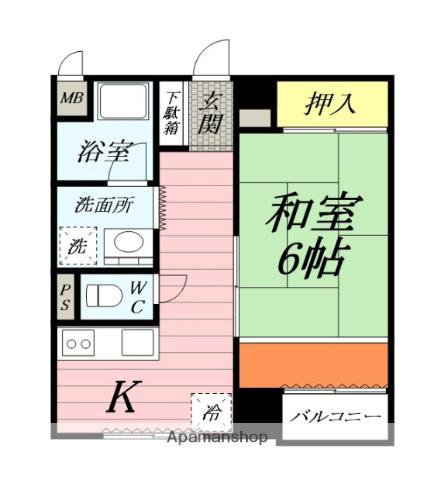 虹ヶ浜ハイツ(1K/3階)の間取り写真