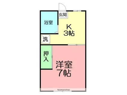 ヴィラ石原B棟(1K/1階)の間取り写真