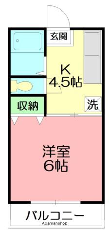 ピュアタウン東海大学前(1K/2階)の間取り写真