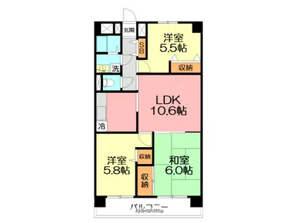 サニープレイス(3LDK/3階)の間取り写真