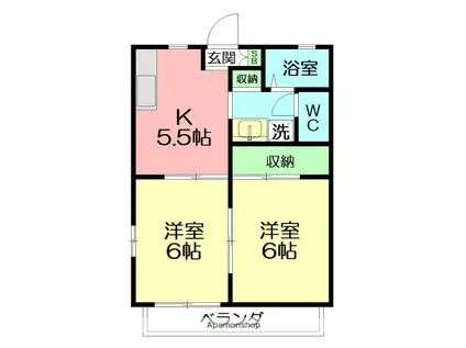 ハイツディアス(2DK/2階)の間取り写真