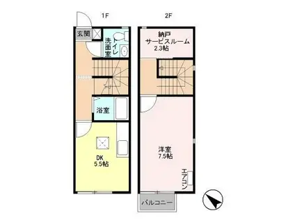 リヴィエール B(1DK)の間取り写真