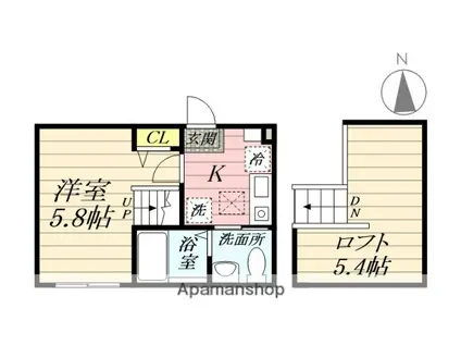 ハーミットクラブハウスALESIA大和(1K/2階)の間取り写真