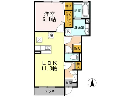 サンフローラA棟(1LDK/1階)の間取り写真