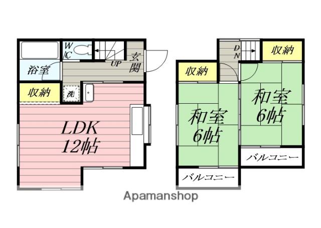 東海道本線 平塚駅 バス乗車時間:17分 熊野神社前バス停で下車 徒歩5分 2階建 築45年(2LDK)の間取り写真