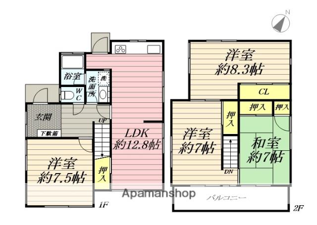 東急田園都市線 中央林間駅 徒歩6分 2階建 築49年(4LDK)の間取り写真