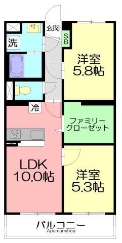 ジュヌ・プリーモ(2LDK/3階)の間取り写真