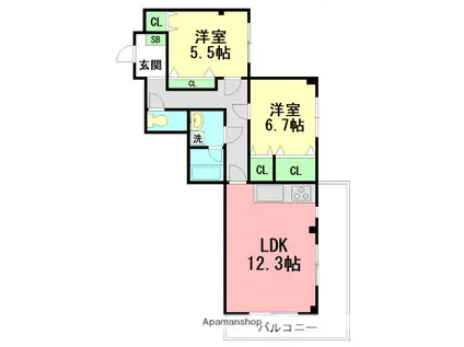 リエス平塚長瀬(2LDK/3階)の間取り写真
