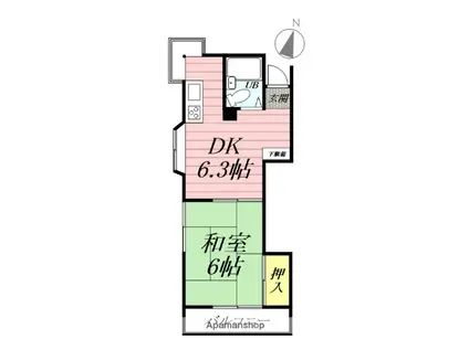 TEハイツ片瀬(1DK/2階)の間取り写真