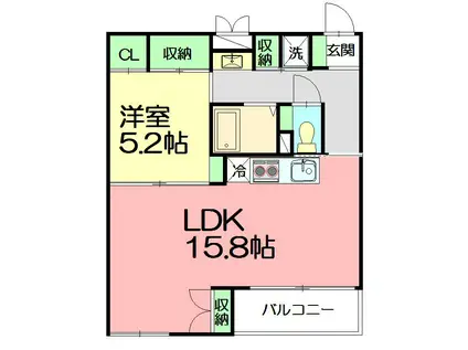 セゾンドルフ 柊(1LDK/2階)の間取り写真