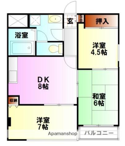 セレーノ東町Ⅱ(3DK/2階)の間取り写真