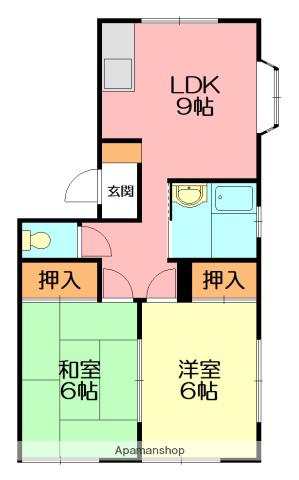 相湘13生沢ハイツ(2DK/1階)の間取り写真