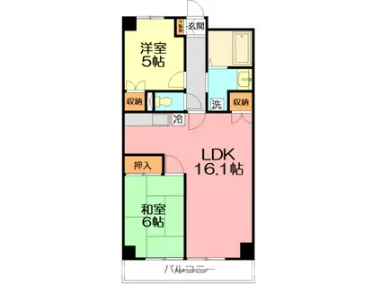 プラザ御殿(2LDK/2階)の間取り写真