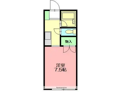 寒川山手ハイツ(1K/2階)の間取り写真