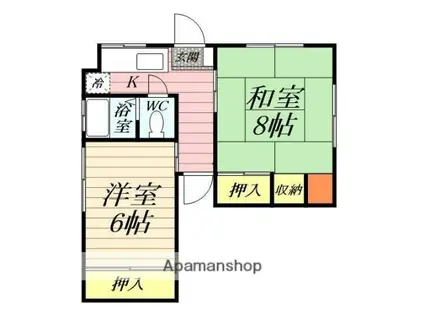 小田急電鉄江ノ島線 六会日大前駅 徒歩6分 2階建 築56年(2K/1階)の間取り写真