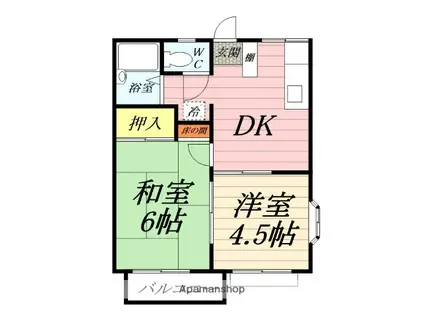 ヒルズつきみ野(2DK/2階)の間取り写真