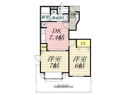 シャトーレ湘南Ⅰ(2DK/1階)の間取り写真