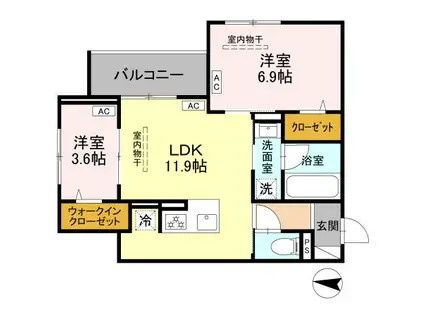 フリシュ深見(2LDK/3階)の間取り写真
