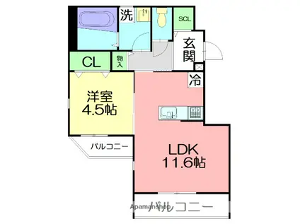 RIVER VILLAGE 茅ヶ崎中海岸(1LDK/3階)の間取り写真